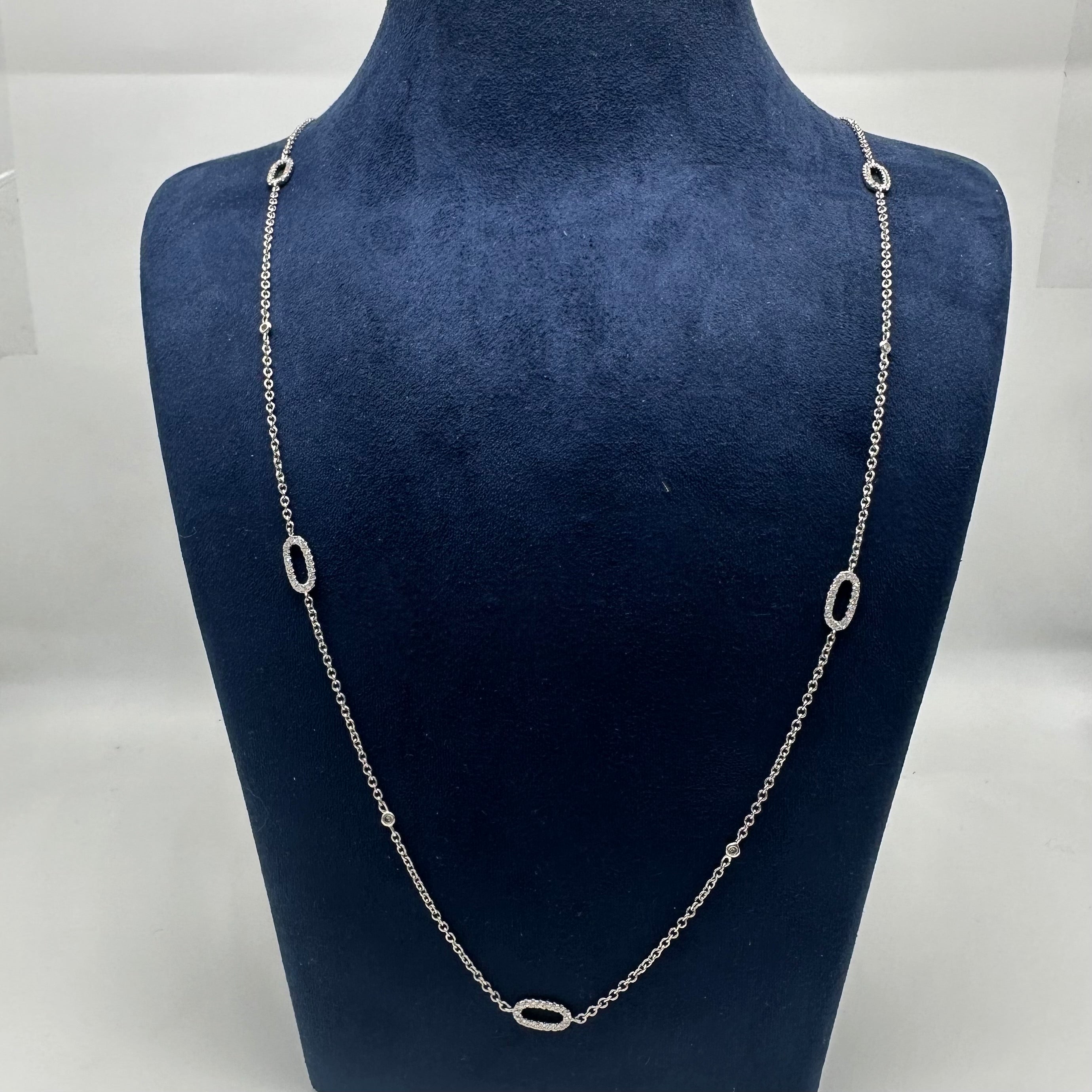 114K White Gold Double-Sided Diamond Station Necklace – 1.90 CT Natural Diamonds | 36 Inch DN0055 GJJJ