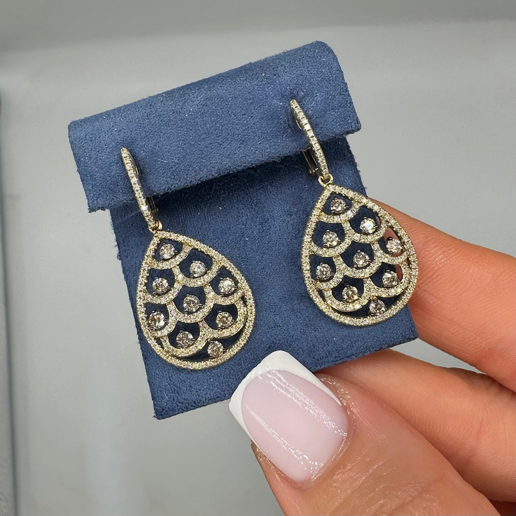 14K Yellow Gold 1.52 Ct White & Brown Diamond Earrings