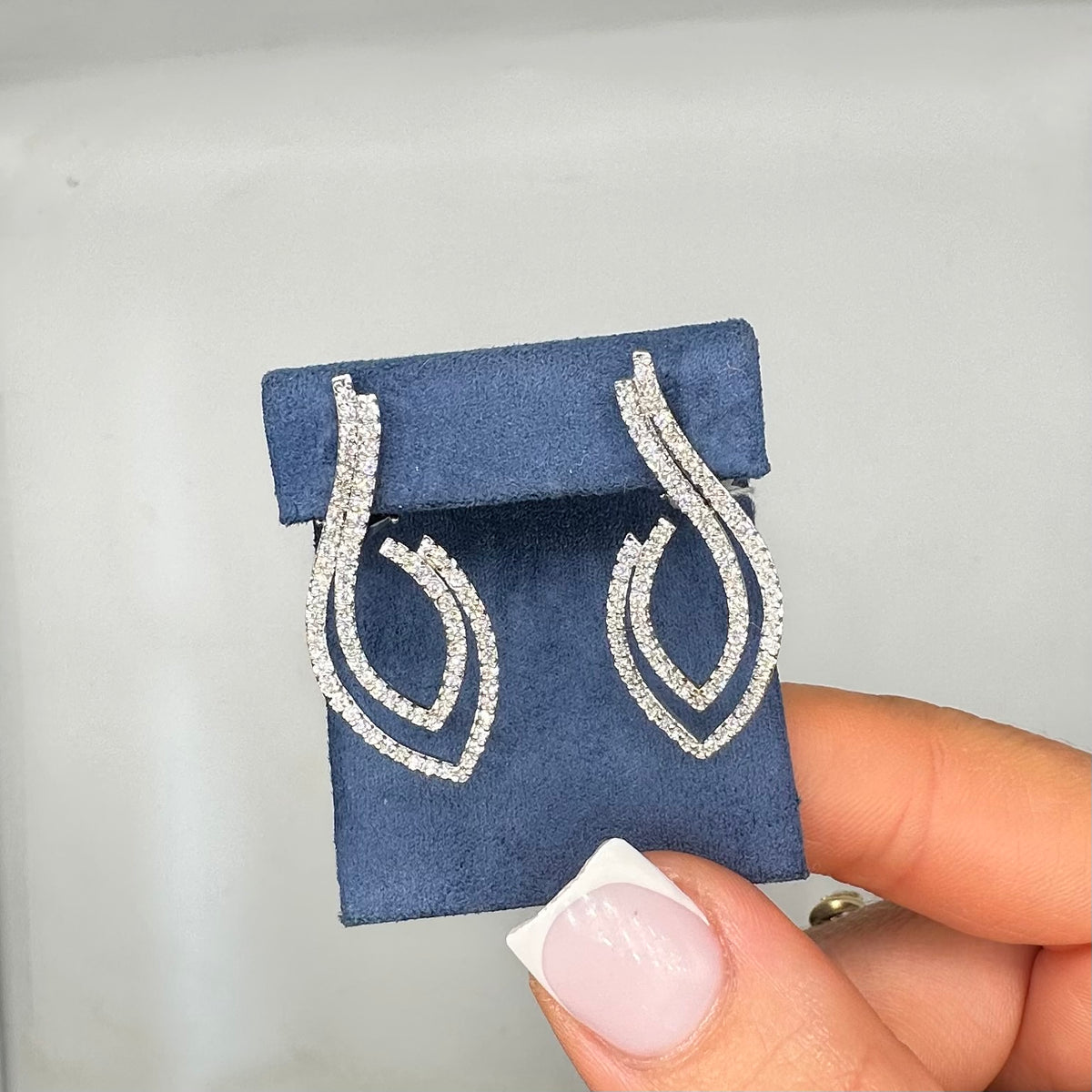 14K White Gold 2.00 CT Diamond Double Teardrop Earrings
