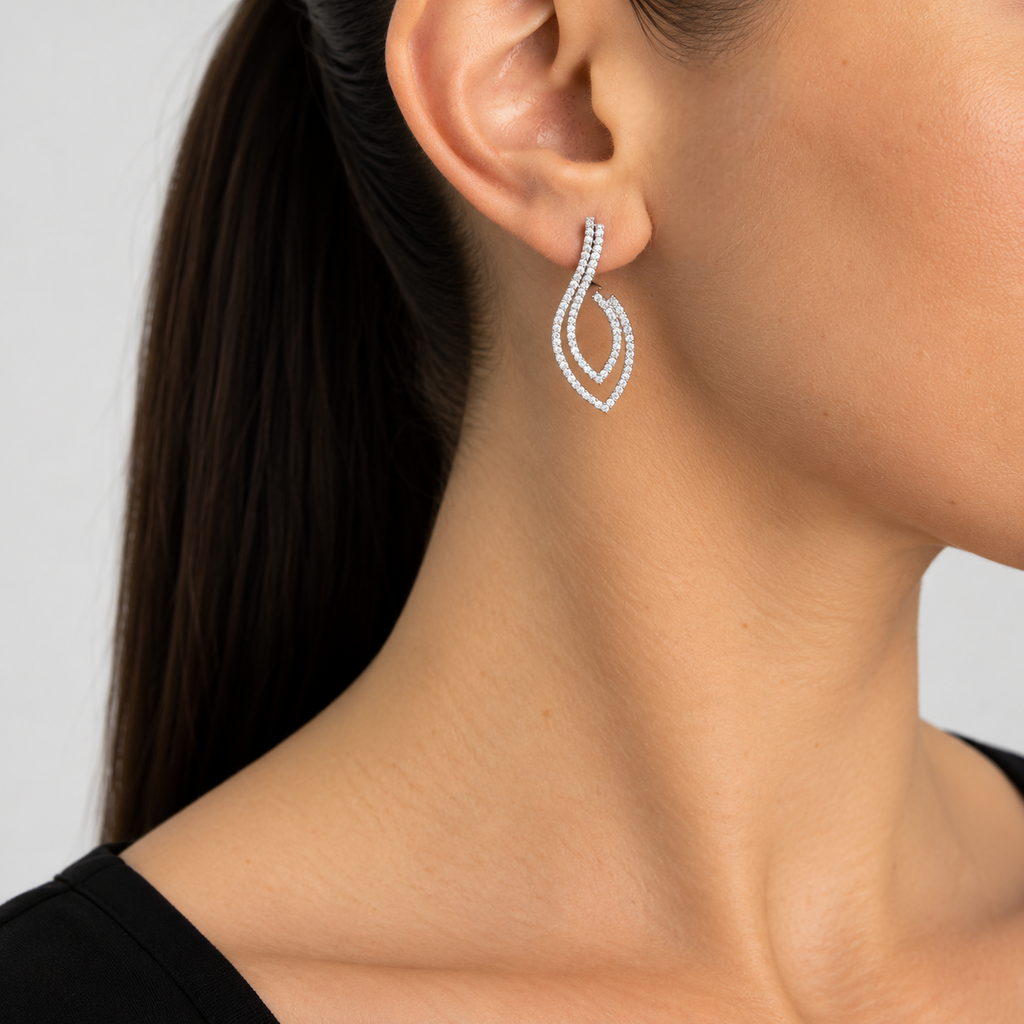 14K White Gold 2.00 CT Diamond Double Teardrop Earrings