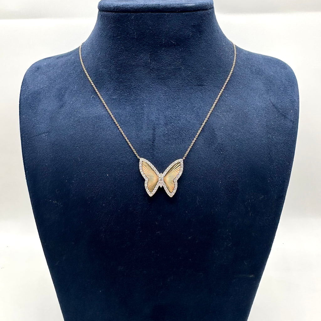 0.56CT Diamond Butterfly Pendant Necklace KVN00302