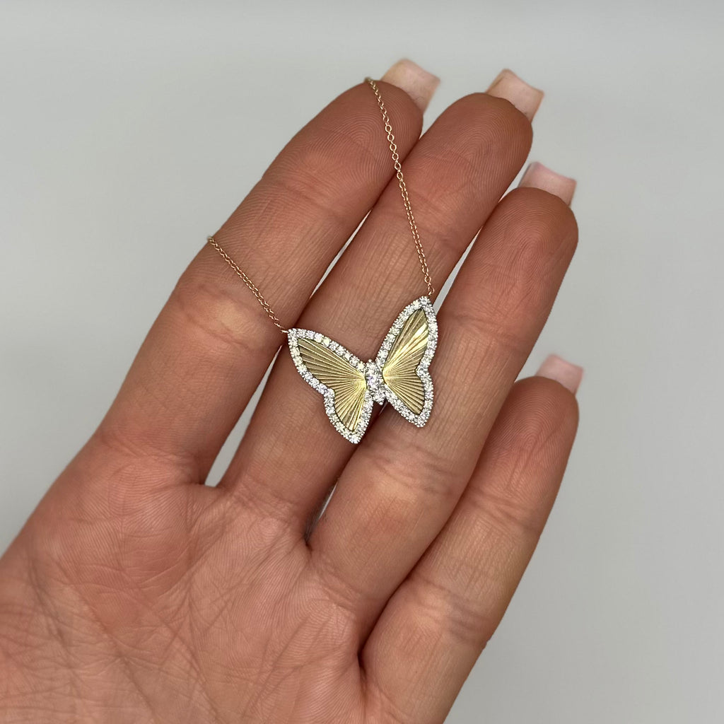 0.56CT Diamond Butterfly Pendant Necklace KVN00302