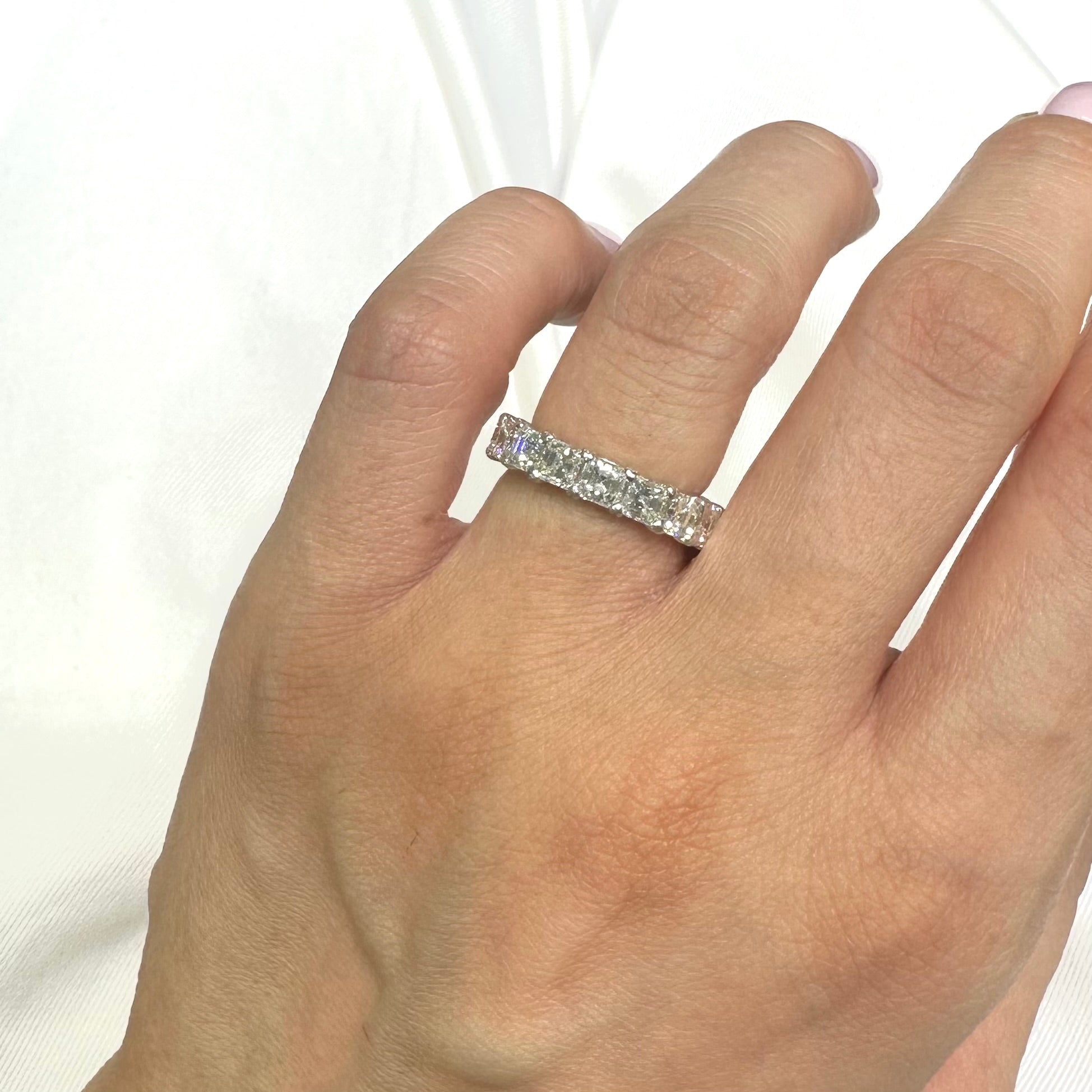 18K White Gold 5.51CT Asscher Cut Diamond Eternity Band Ring DWB005 TSTJ