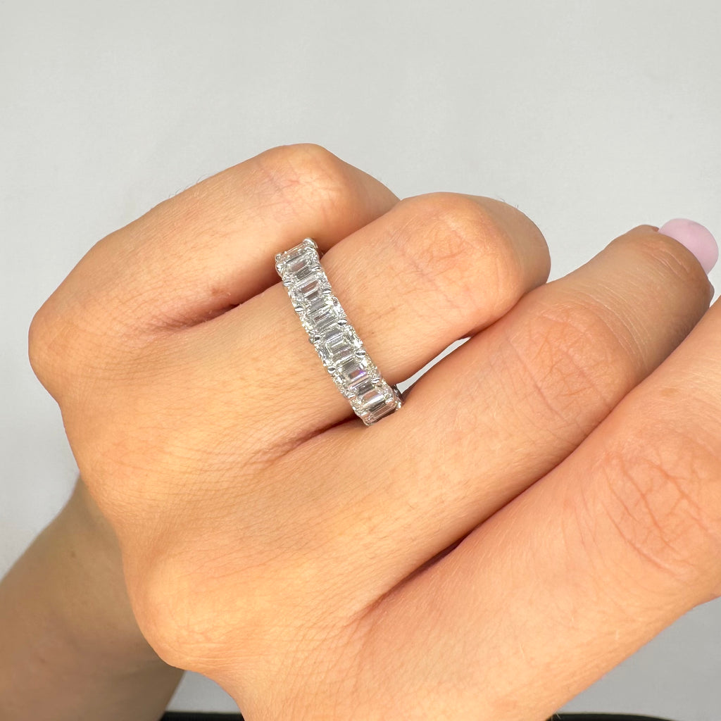 Platinum 7.58 CT Emerald Cut Diamond Eternity Band Ring WB681 IJ,TJJ