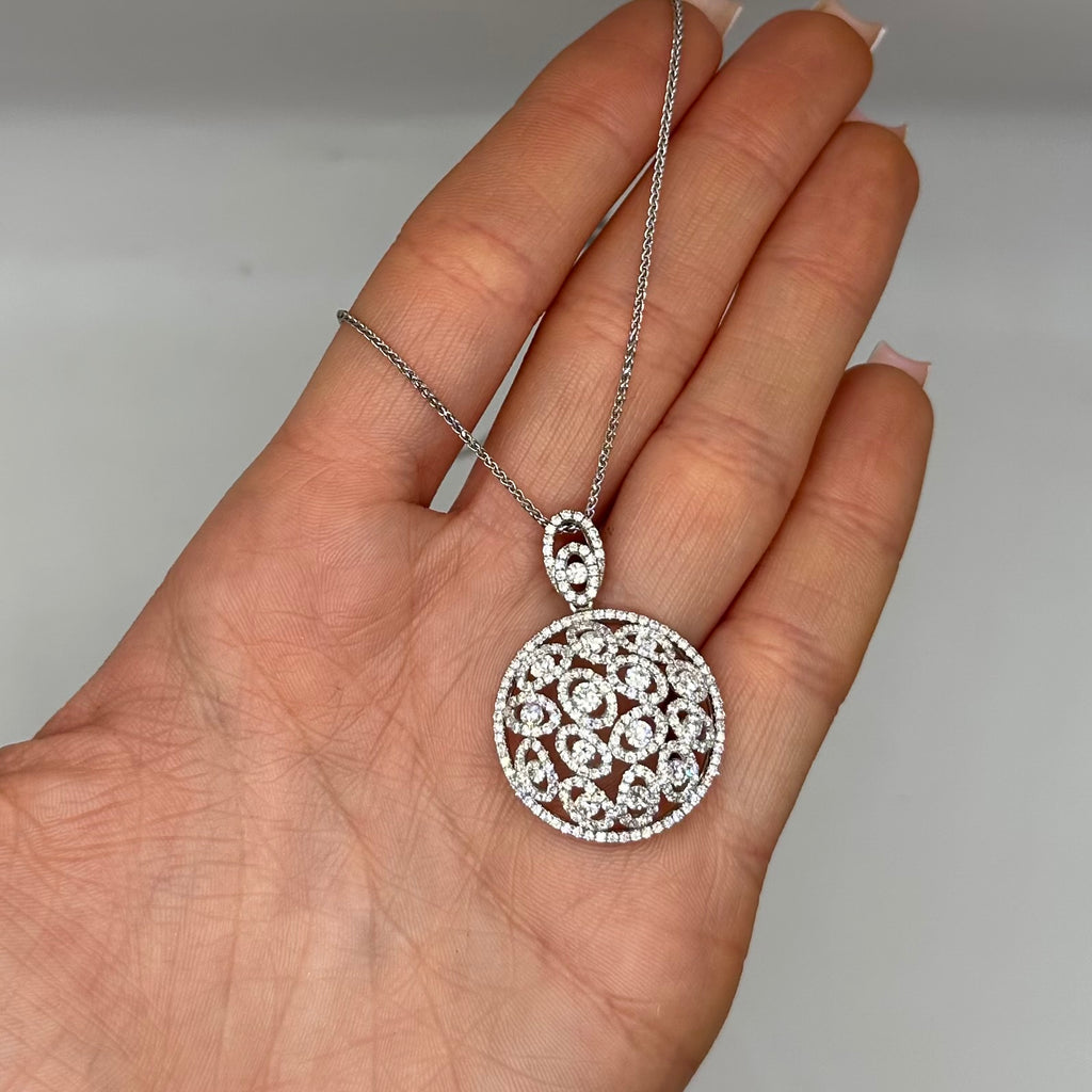 18K White Gold 2.80 CT Diamond Pendant Necklace GTJJ