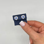 18K White Gold Sapphire & Diamond Heart Stud Earrings