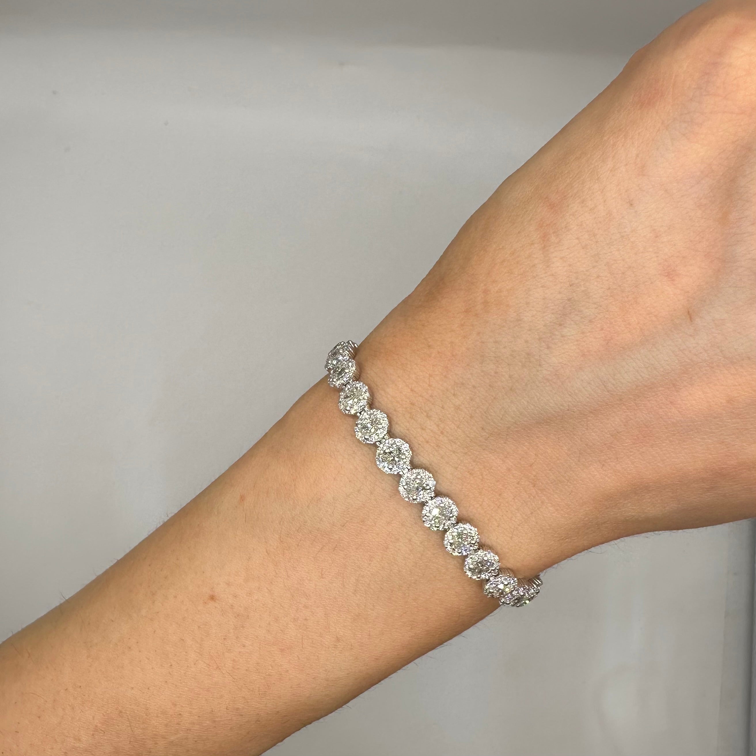14K White Gold 7.00ct Oval Diamond Halo Bracelet – 7.00CT DB133 AIJJ