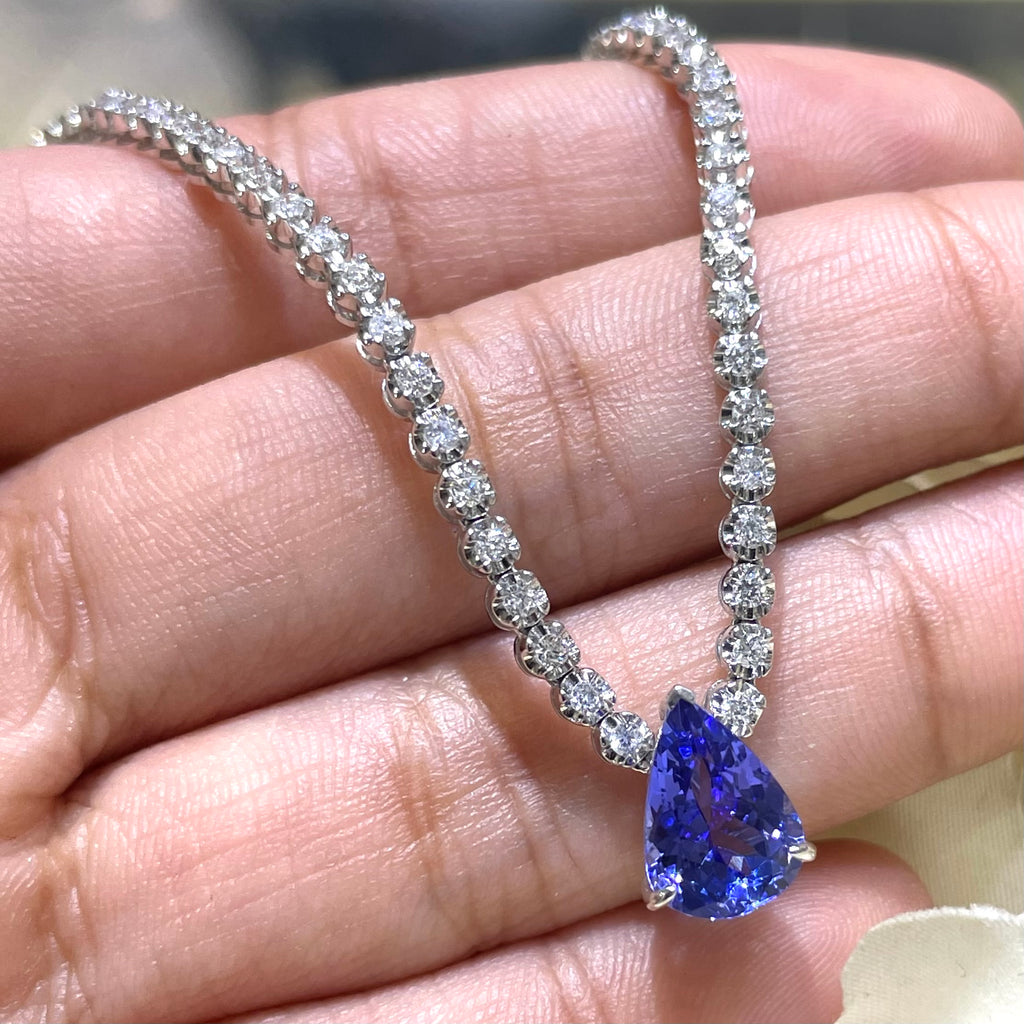 Diamond Tennis Necklace with Pear Shape Tanzanite COLN014