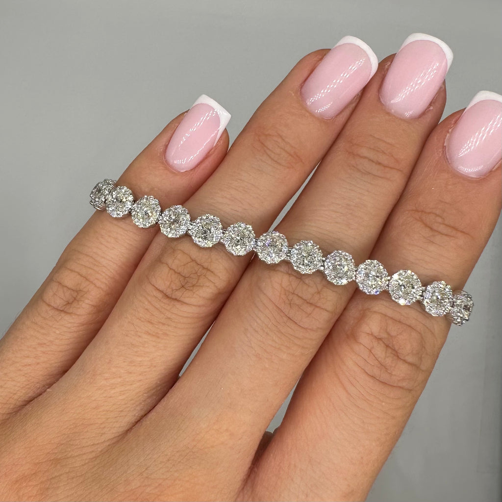 14K White Gold 7.00ct Oval Diamond Halo Bracelet – 7.00CT DB133 AIJJ