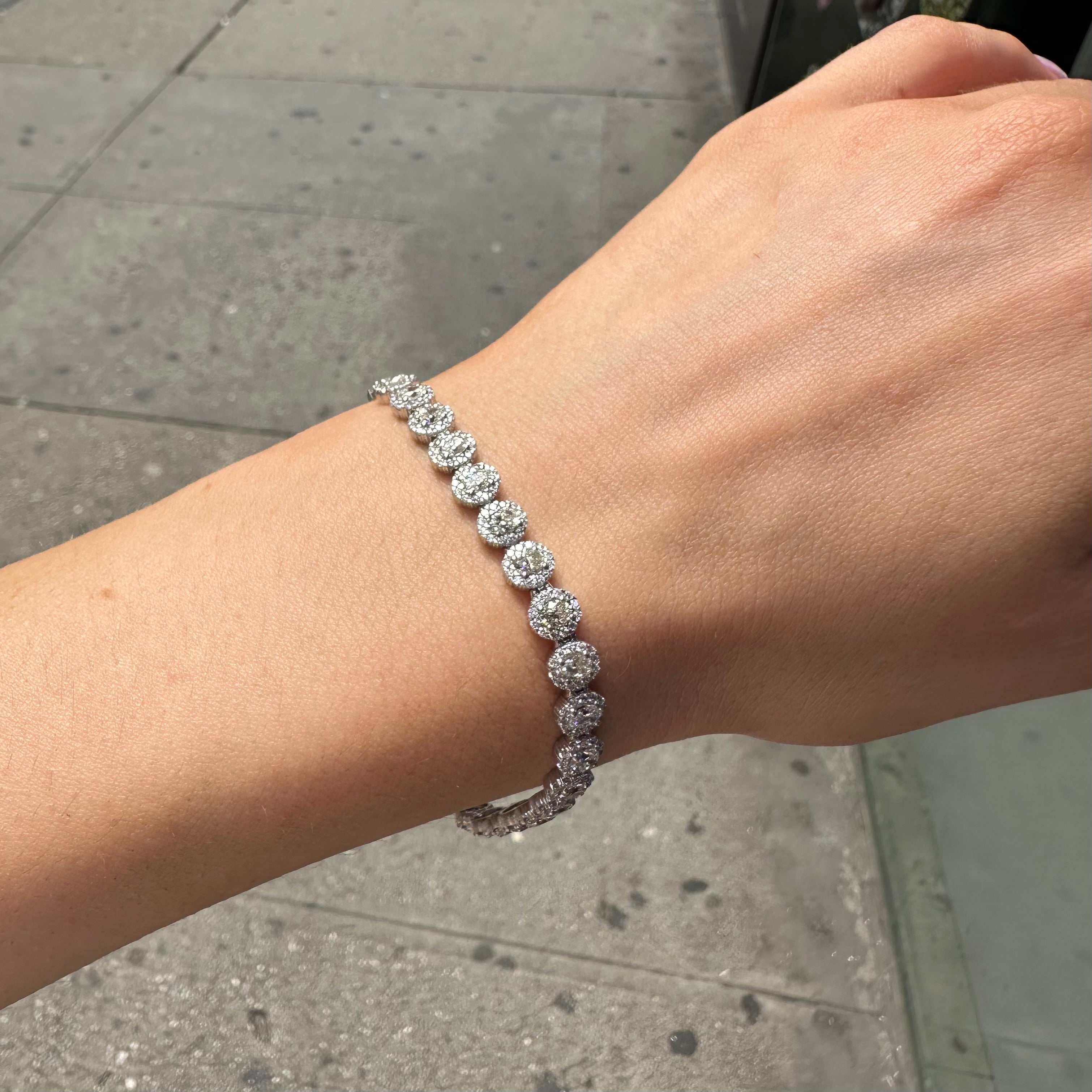 14K White Gold 7.00ct Oval Diamond Halo Bracelet – 7.00CT DB133 AIJJ