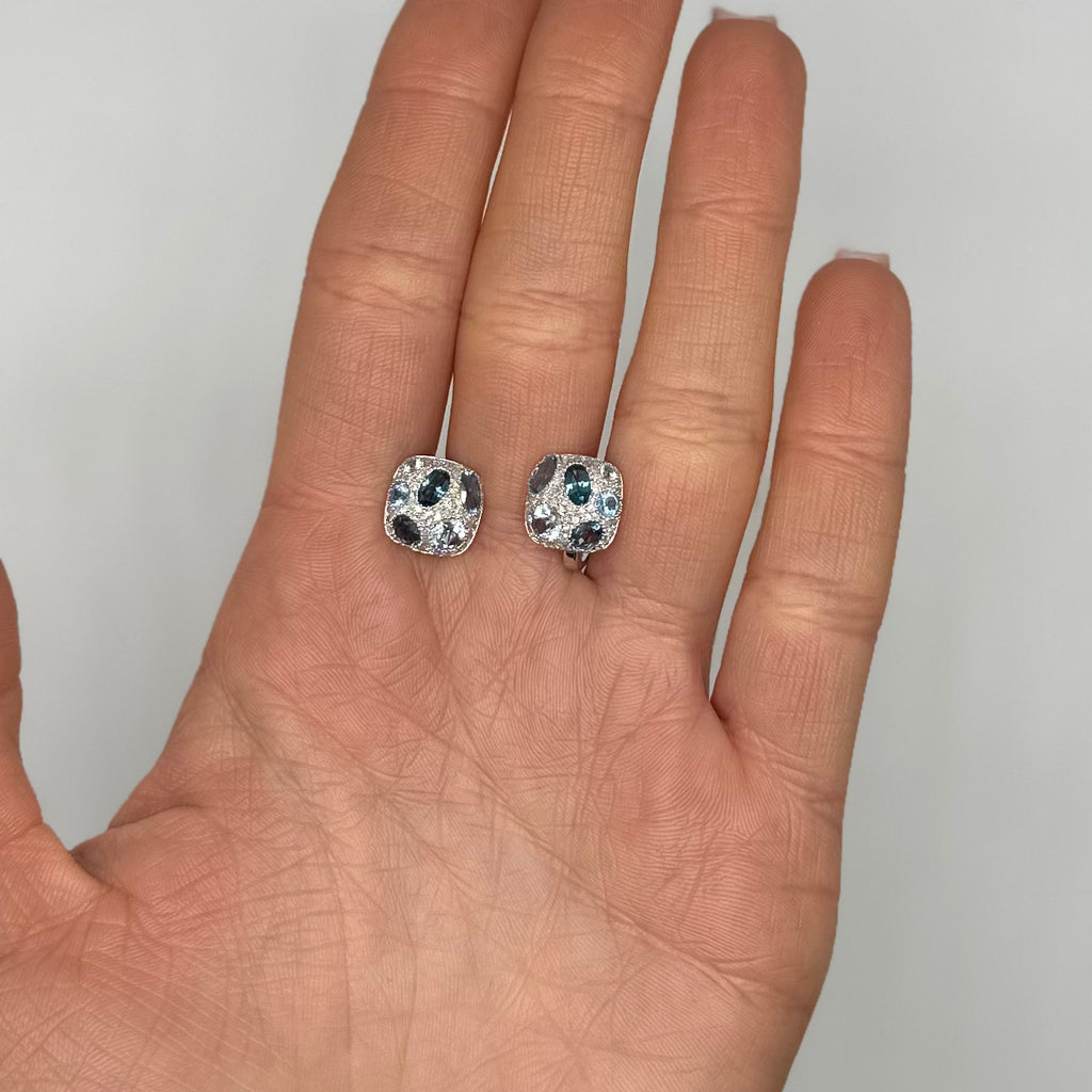 14K White Gold 2.48 Ct Blue Topaz &  0.37 Ct Diamond Earrings