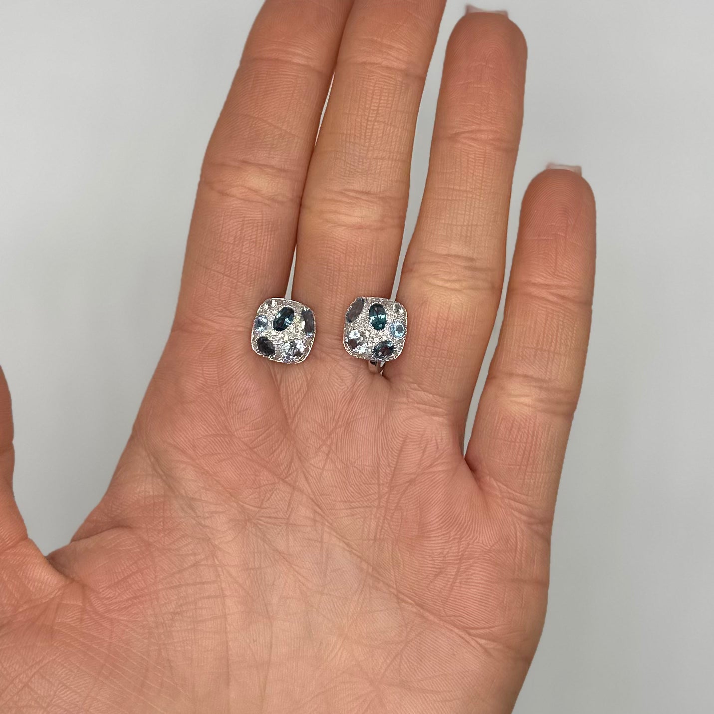 14K White Gold 2.48 Ct Blue Topaz &  0.37 Ct Diamond Earrings