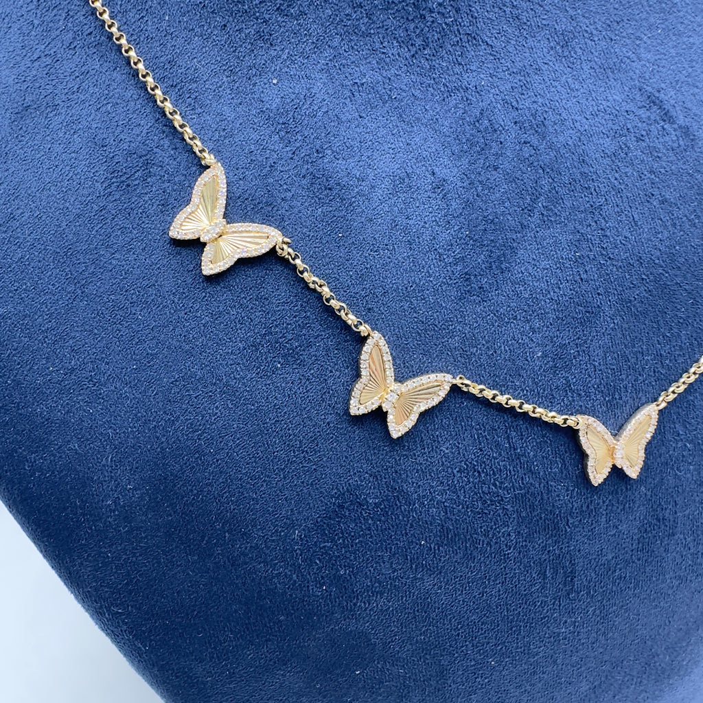 14K Yellow Gold Butterfly Necklace with 0.49 CT Total Diamonds KVN00311