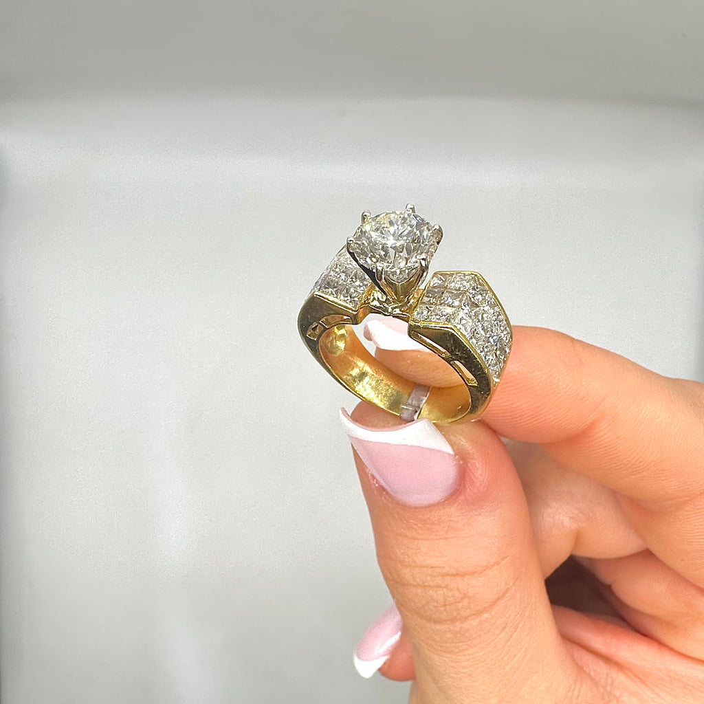 18K Yellow Gold 4.55CT Diamond Ring – 2.00CT Center Diamond RDER103 ISJJ TJJJ