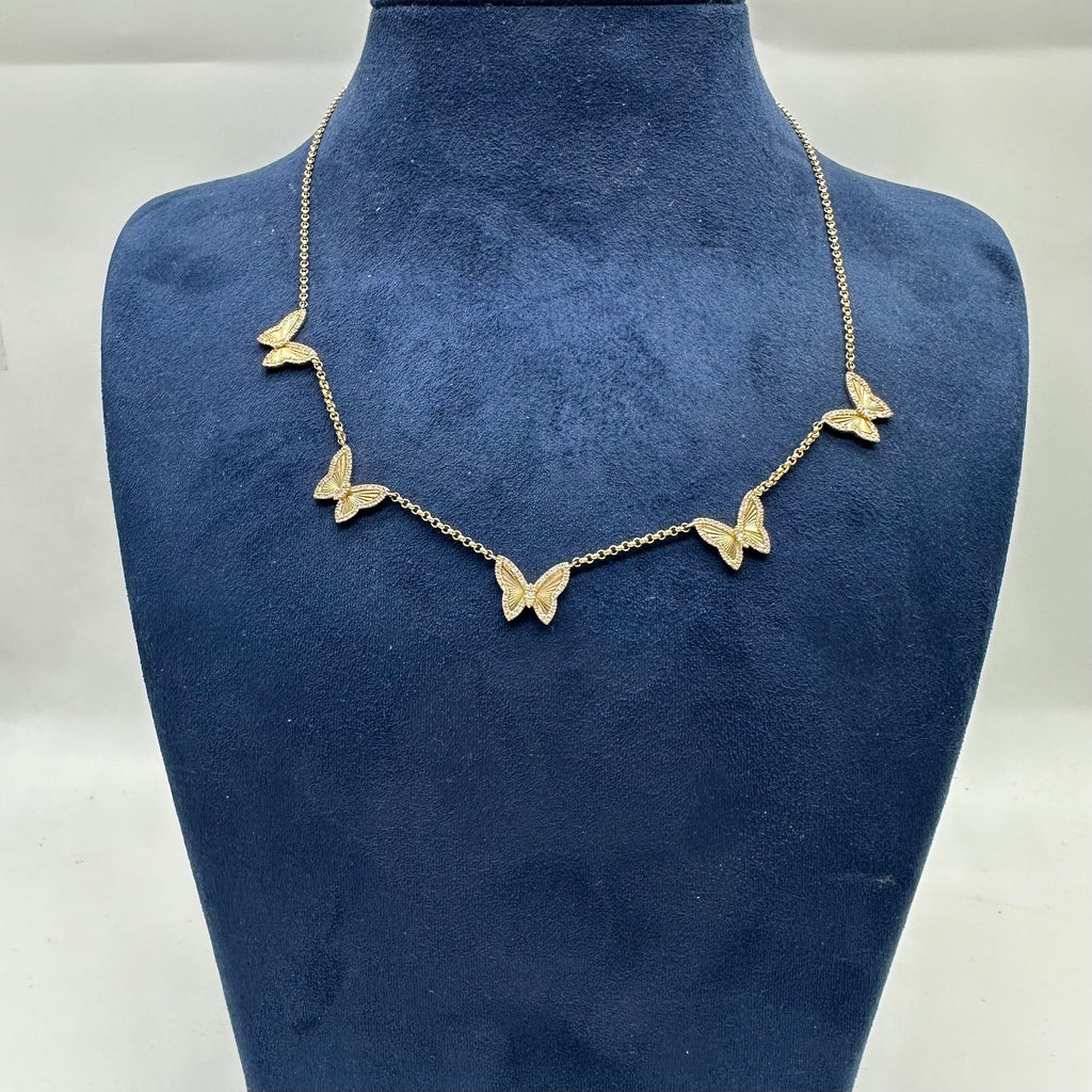 14K Yellow Gold Butterfly Necklace with 0.49 CT Total Diamonds KVN00311