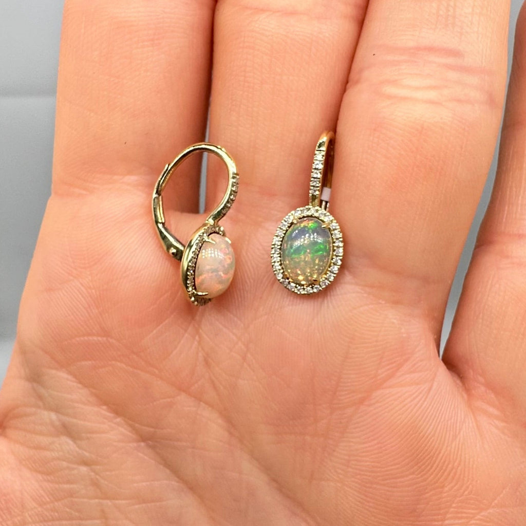 14K Yellow Gold 1.56 Ct Opal & 0.17 Ct Diamond Earrings