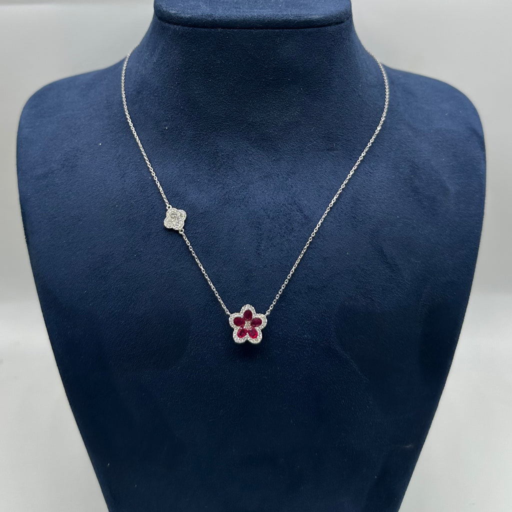 18KT White Gold Ruby & Diamond Necklace RDN005 IIJE