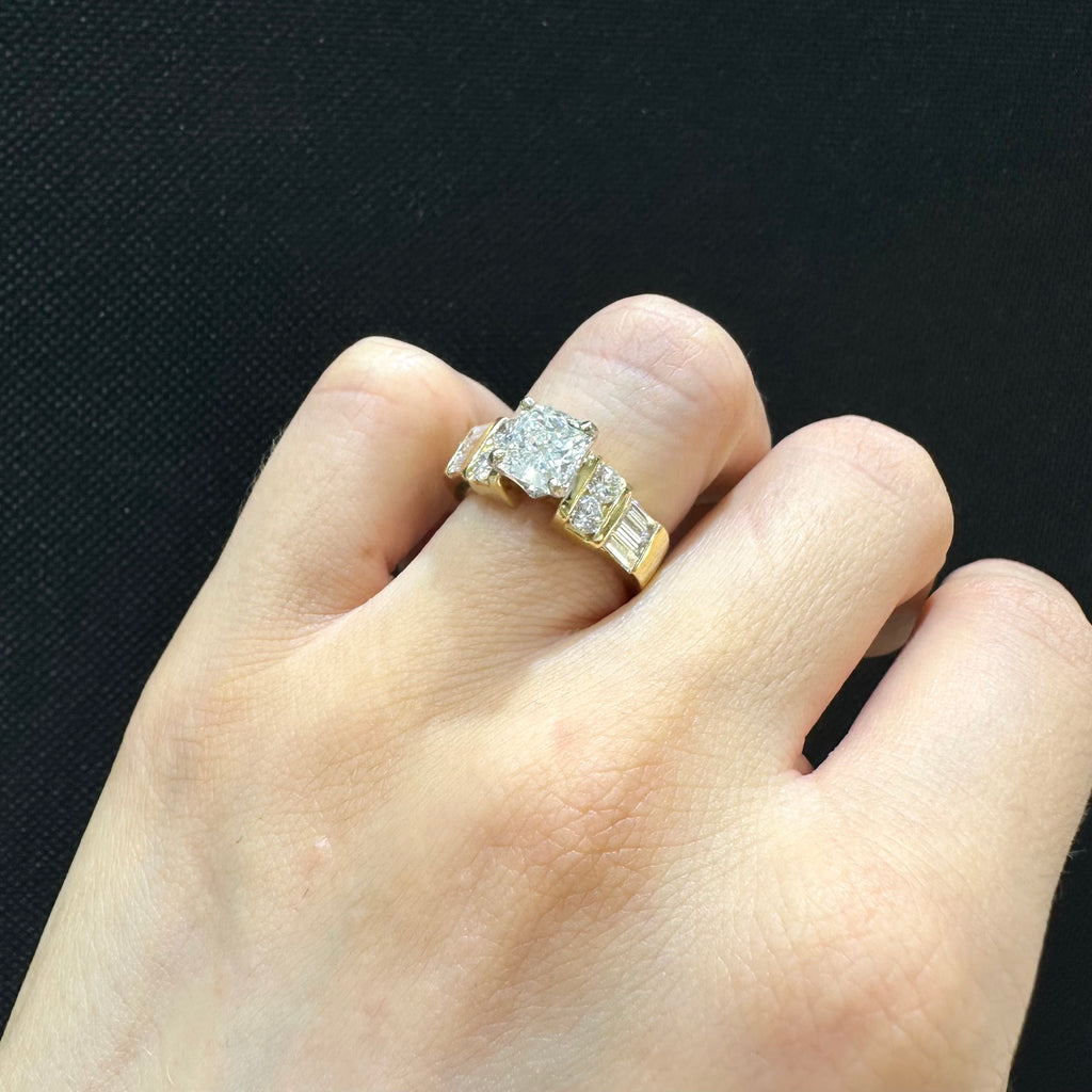 14K Gold 2.65 CTW Diamond Ring | 1.60 CT Cushion Cut Center | CUSHDR018 EJJ NJJ