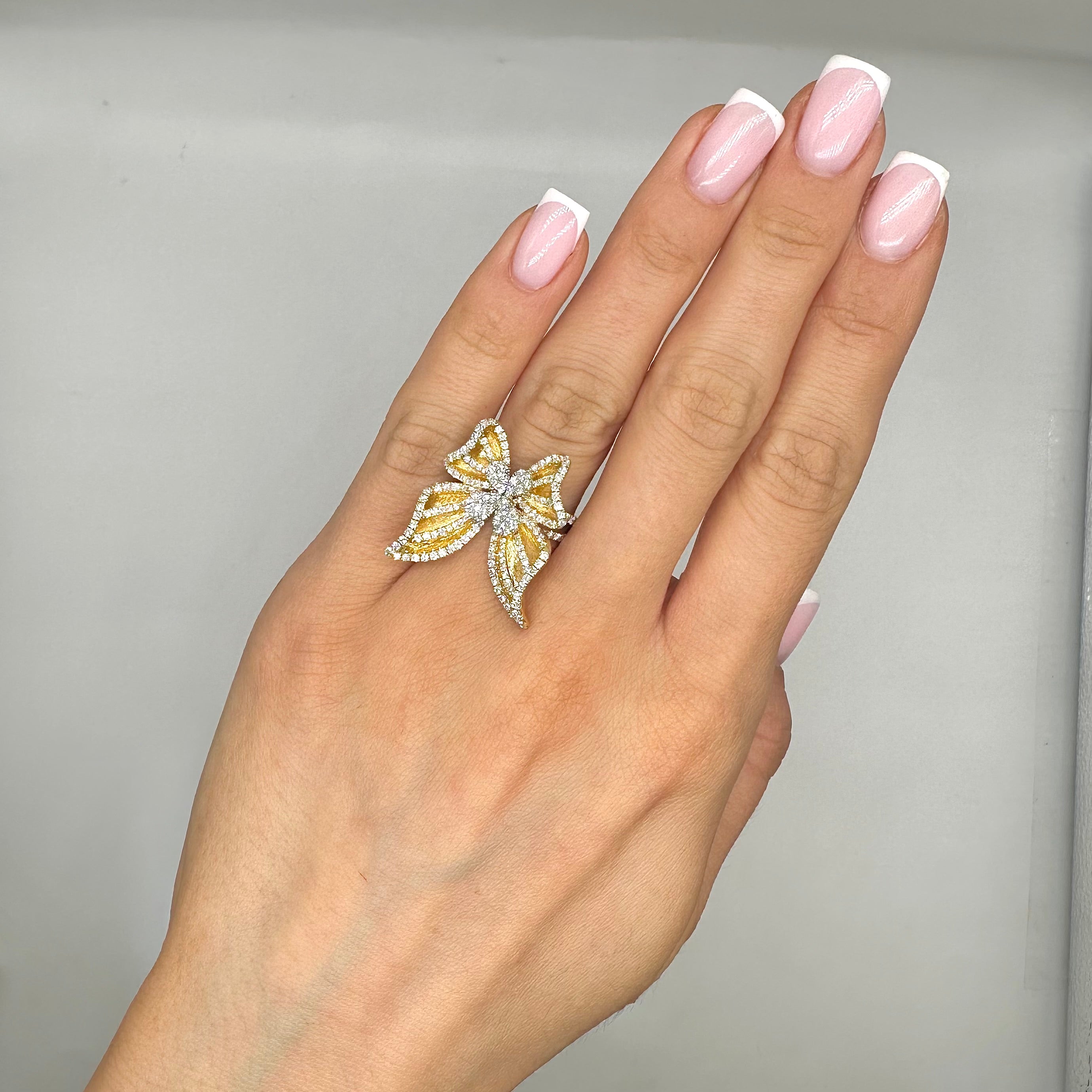 18K Yellow Gold Diamond Butterfly Ring – 1.65CT Total Diamonds IZJJ