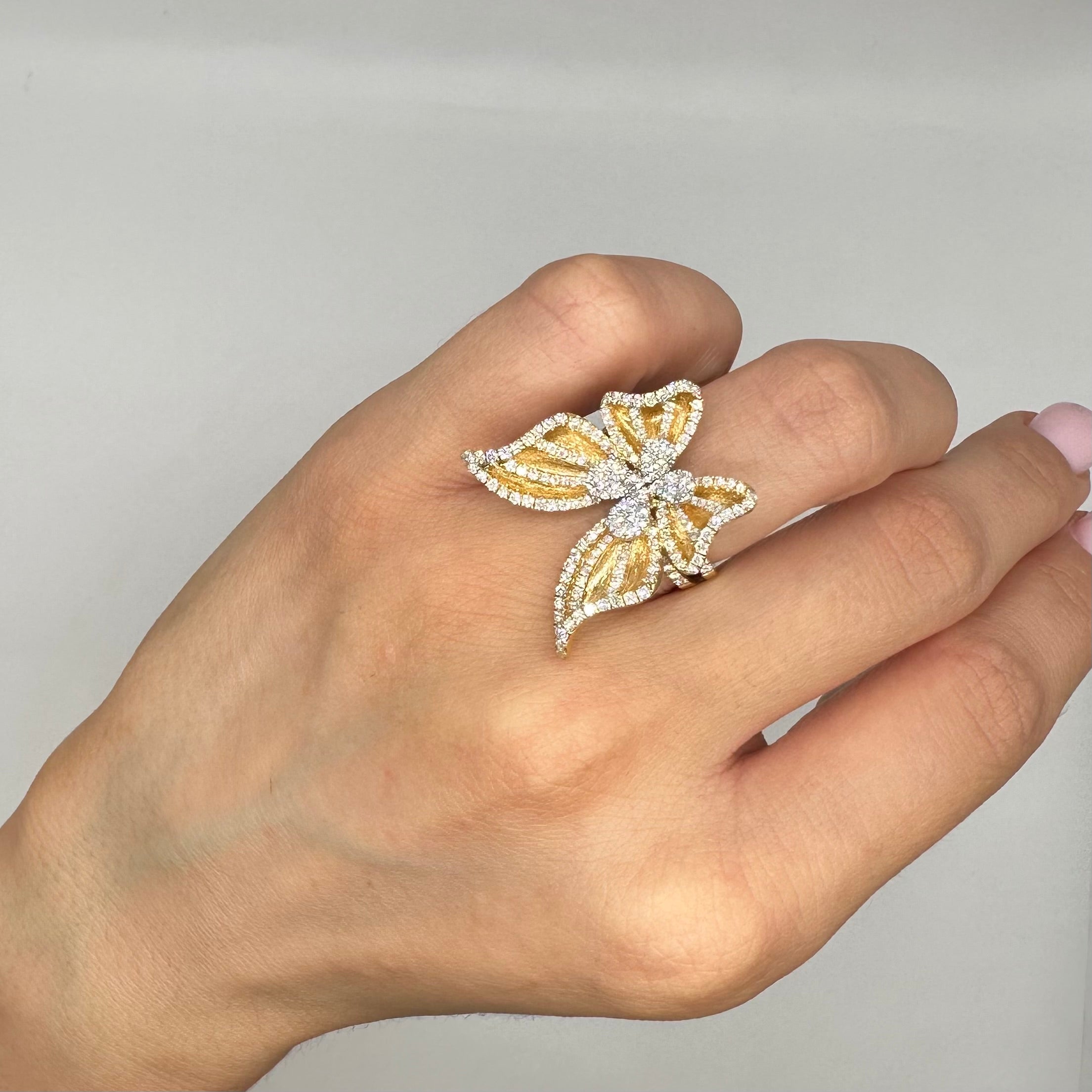 18K Yellow Gold Diamond Butterfly Ring – 1.65CT Total Diamonds IZJJ