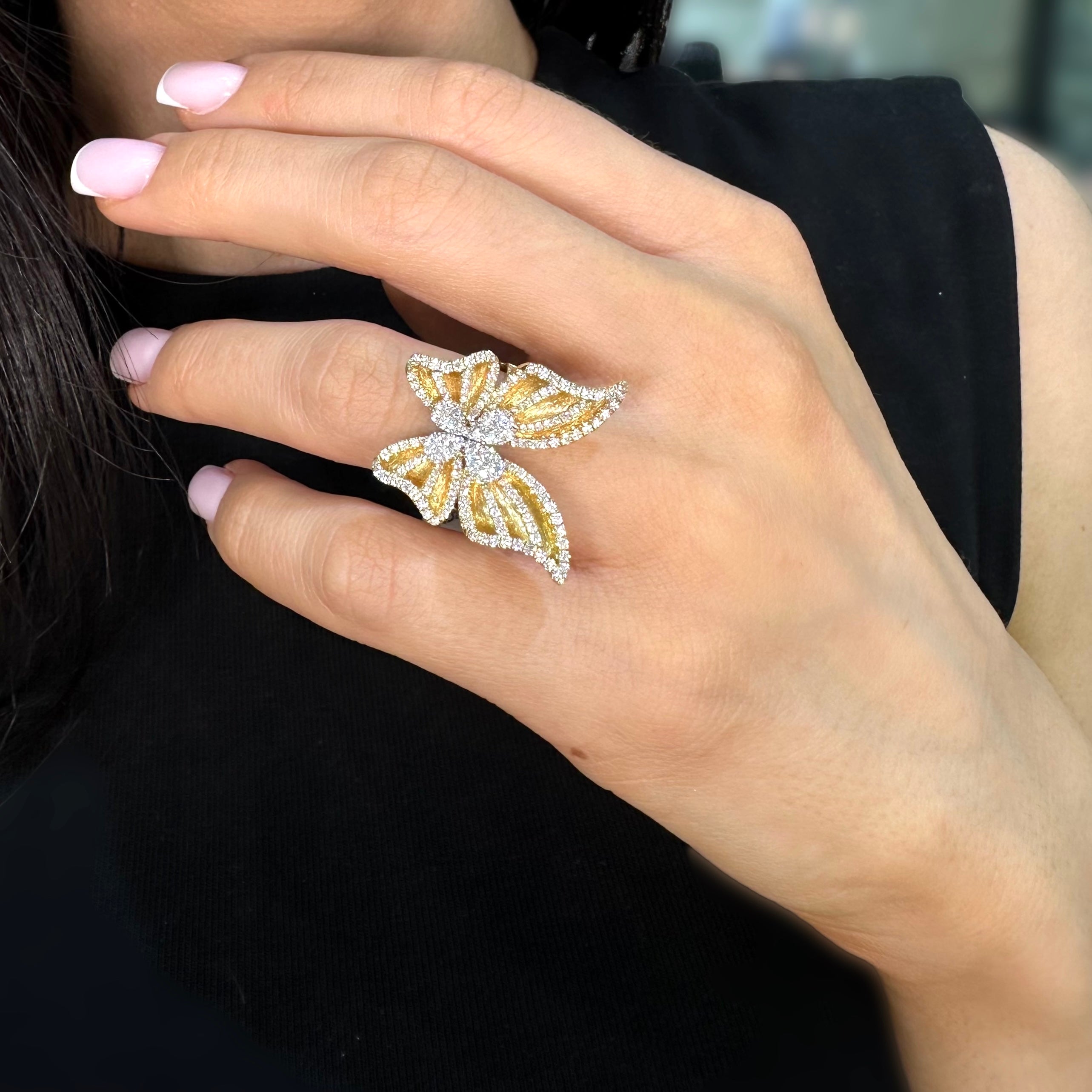 18K Yellow Gold Diamond Butterfly Ring – 1.65CT Total Diamonds IZJJ