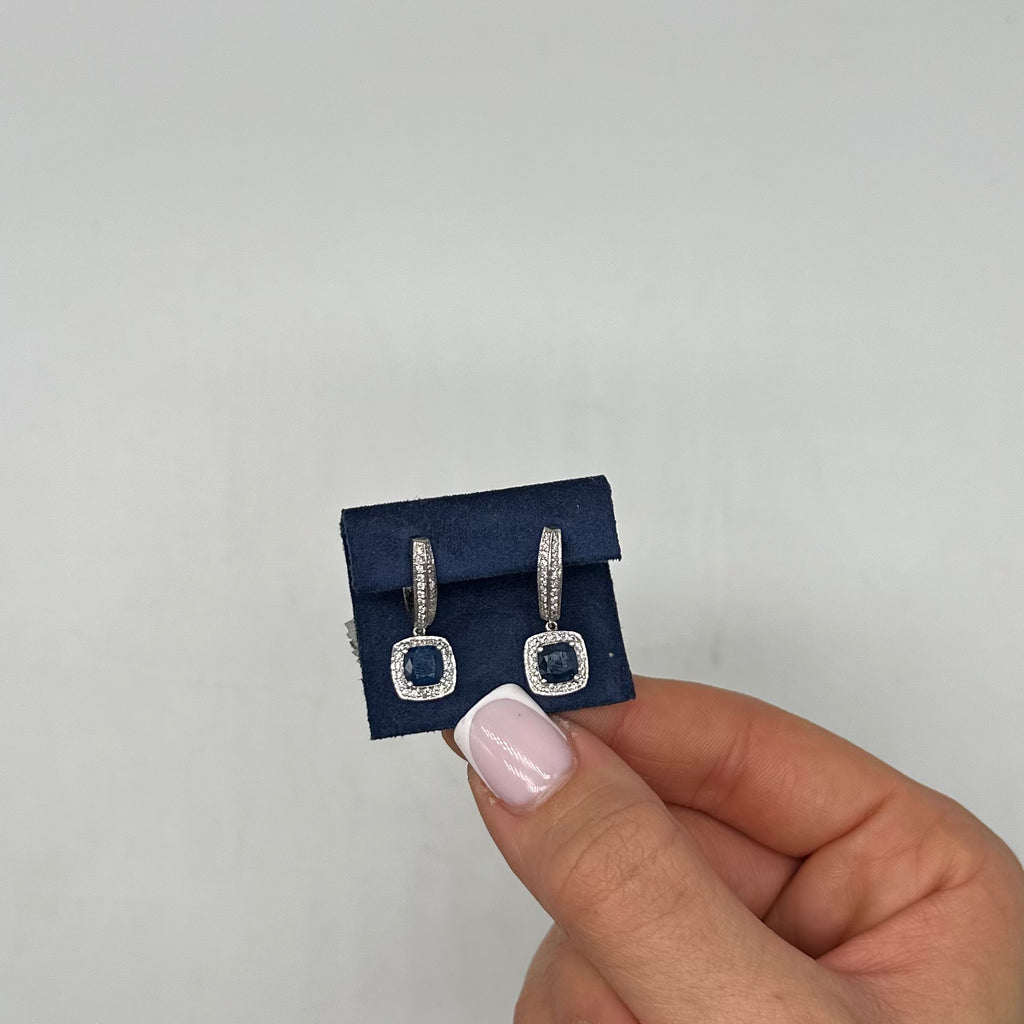 14K White Gold 2.25 Ct Sapphire & 0.90 Ct Diamond Earrings