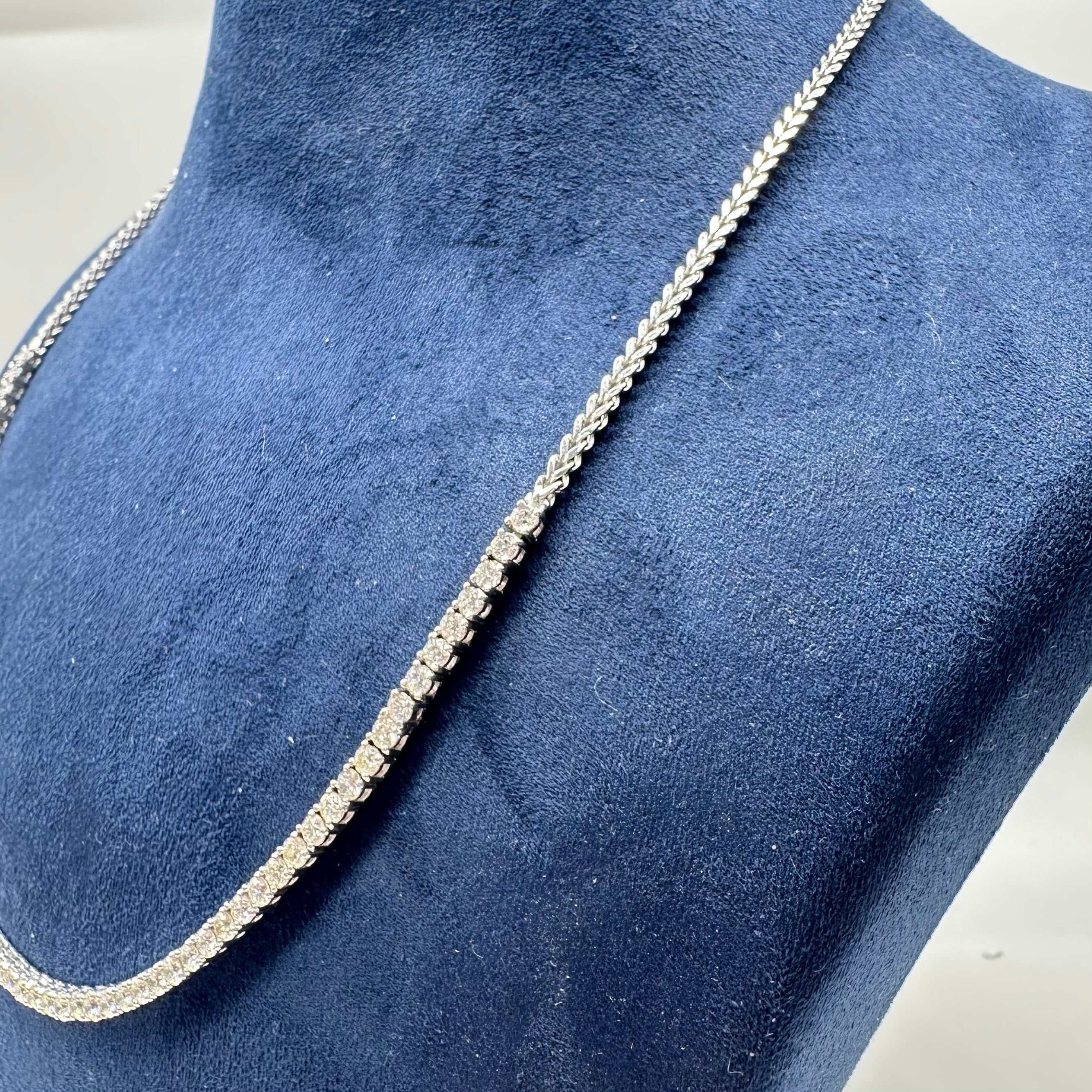 14K White Gold 4.28 CT Diamond Halfway Tennis Necklace DN0059 NJJJ
