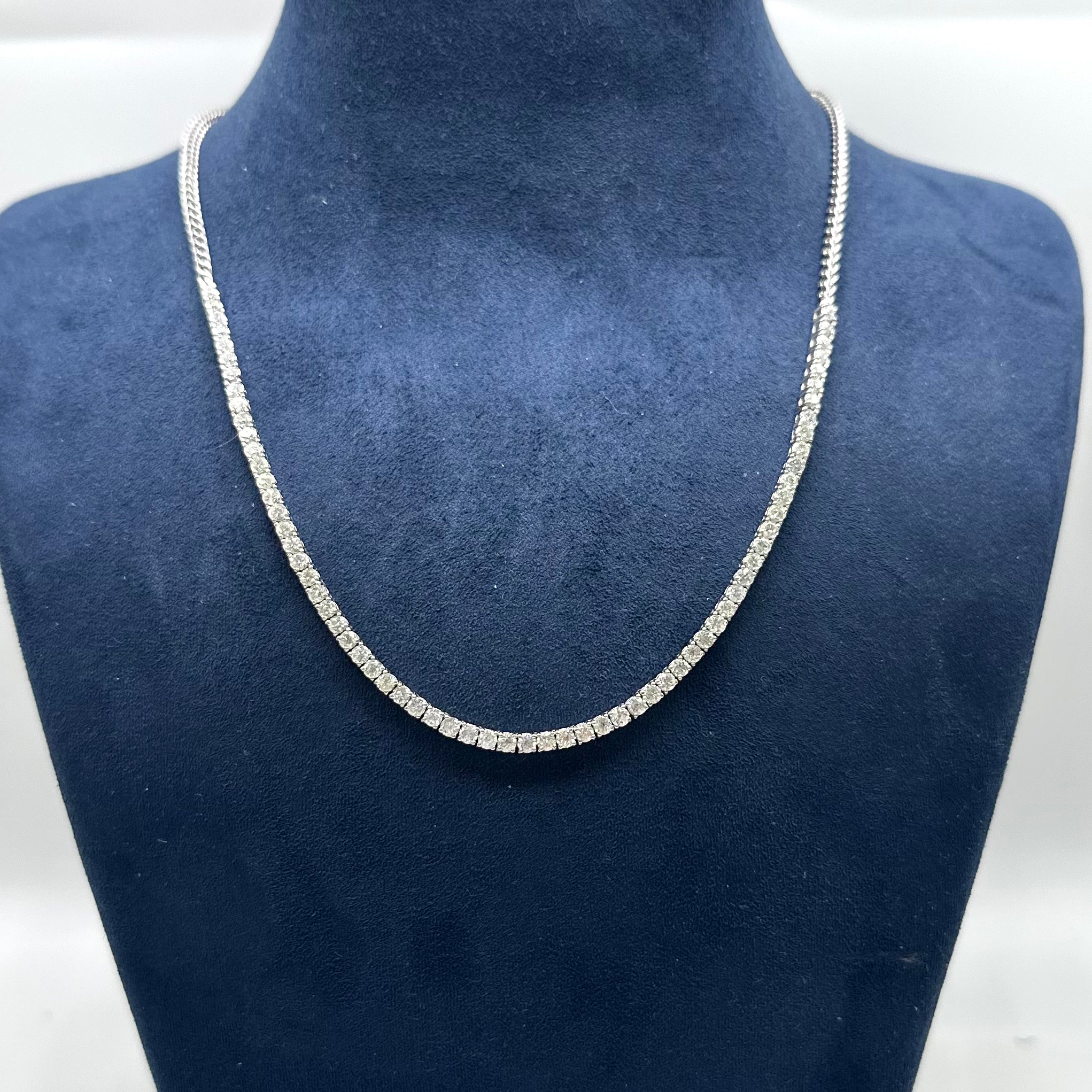 14K White Gold 4.28 CT Diamond Halfway Tennis Necklace DN0059 NJJJ