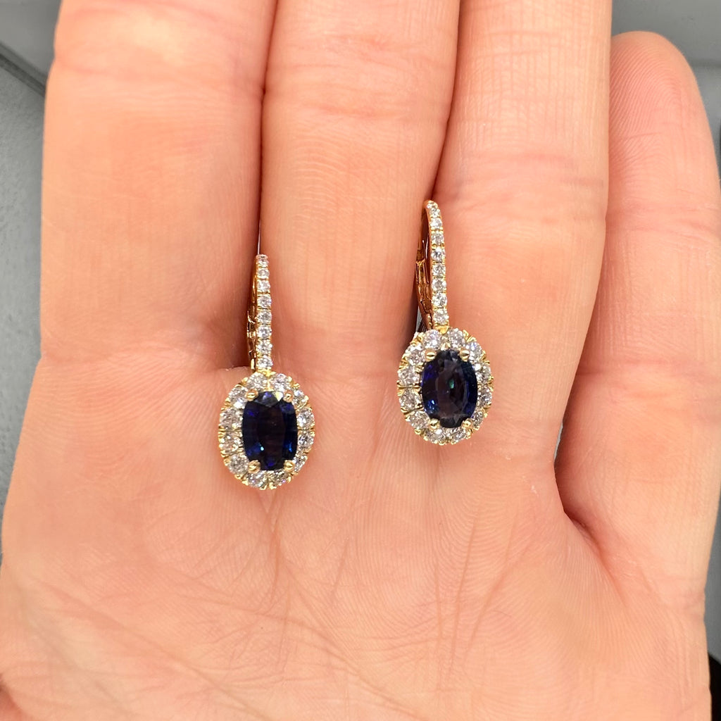 14K Yellow Gold 1.72 Ct Sapphire & 0.72 Ct Diamond Earrings