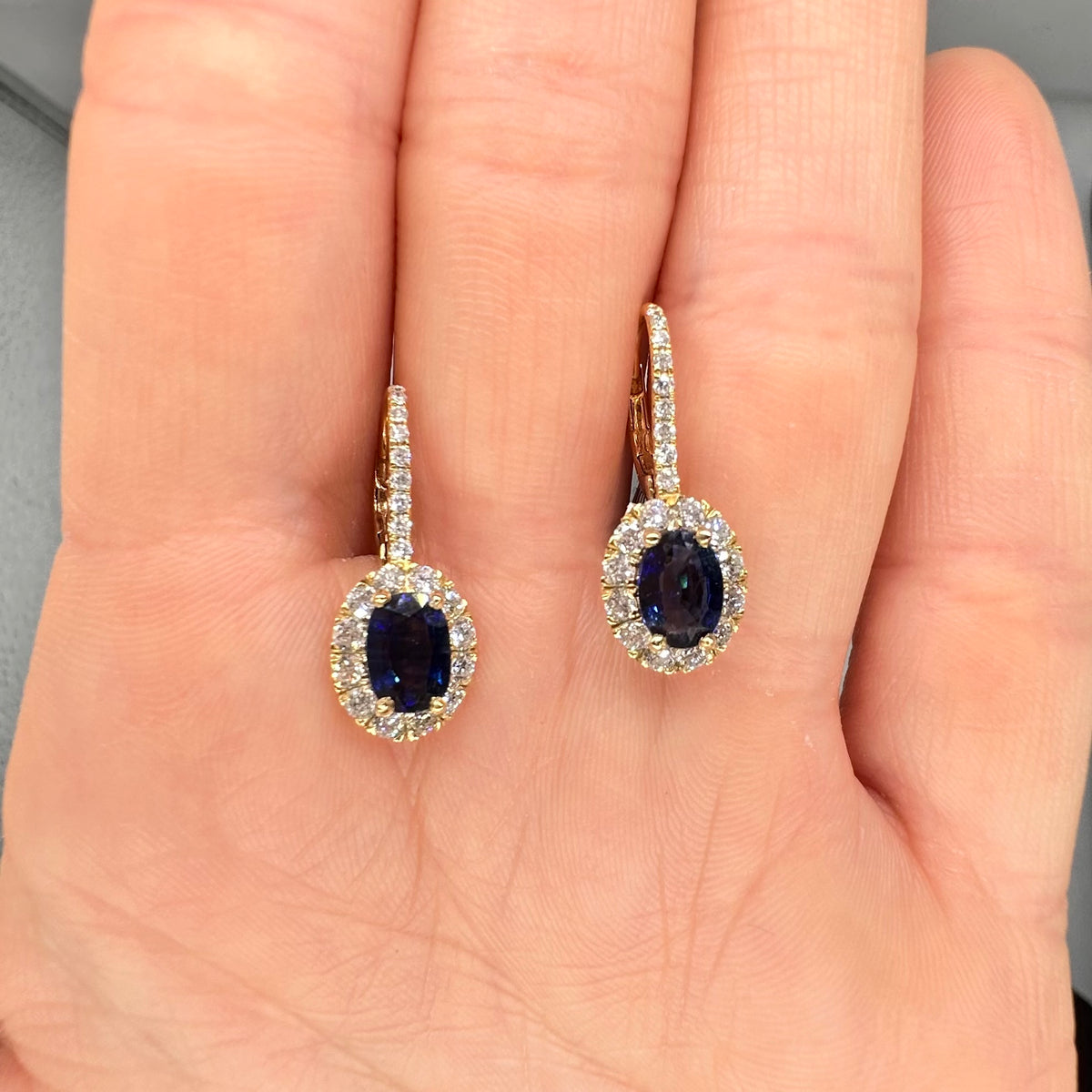14K Yellow Gold 1.72 Ct Sapphire & 0.72 Ct Diamond Earrings