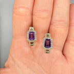 14K Yellow Gold Amethyst & Diamond Hoop Earrings