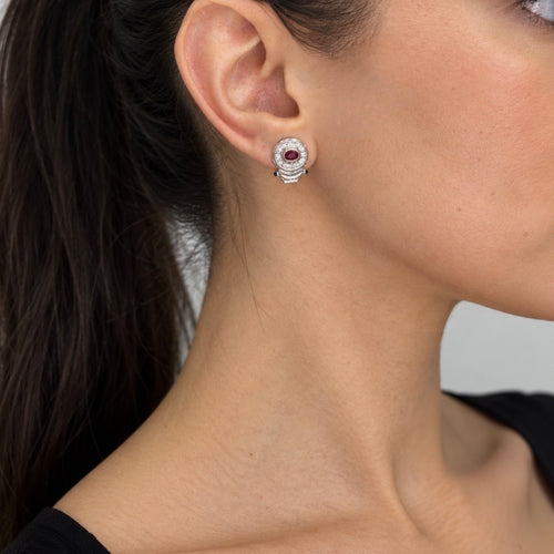 18K White Gold Ruby & Diamond Earrings – 0.40 Ct Rubies, 0.24 Ct Diamonds