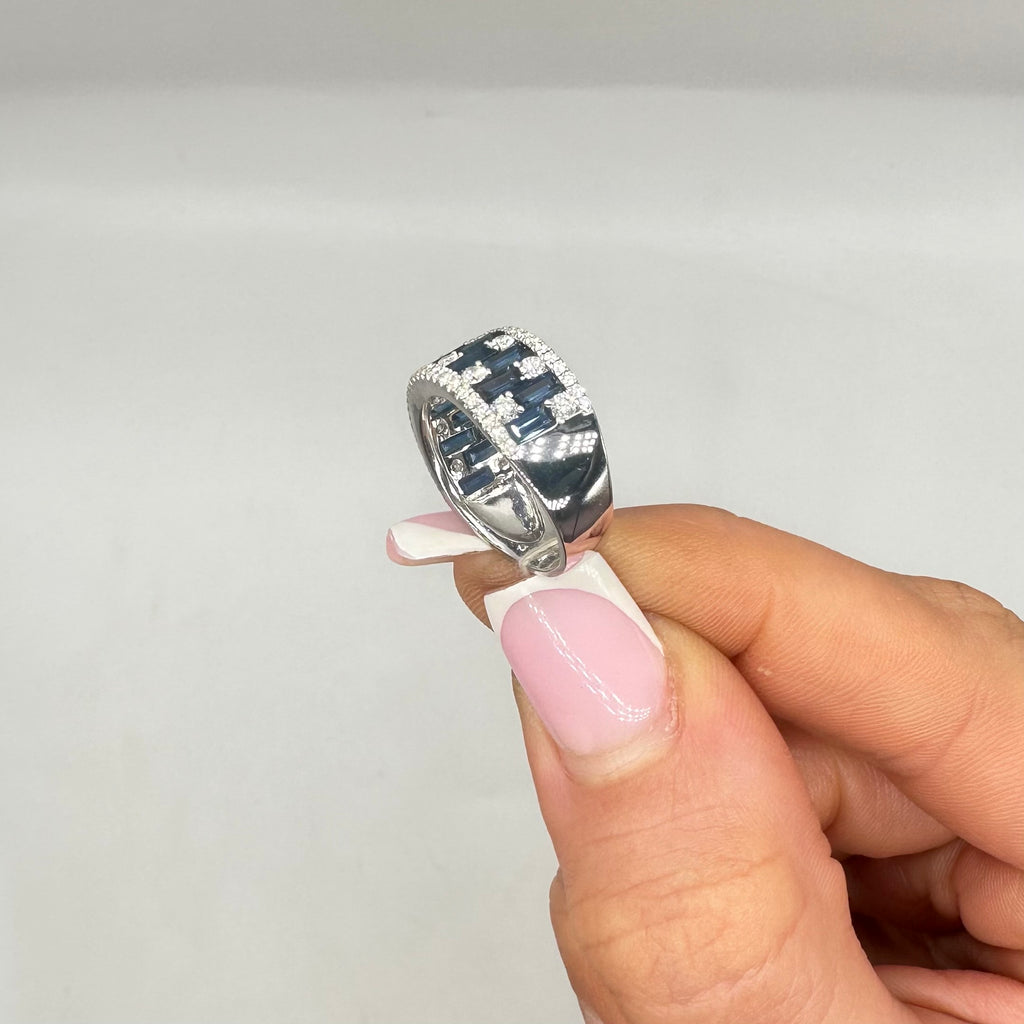 18KT White Gold Diamond Ring with Baguette-Cut Sapphires SDR991 ILTJ