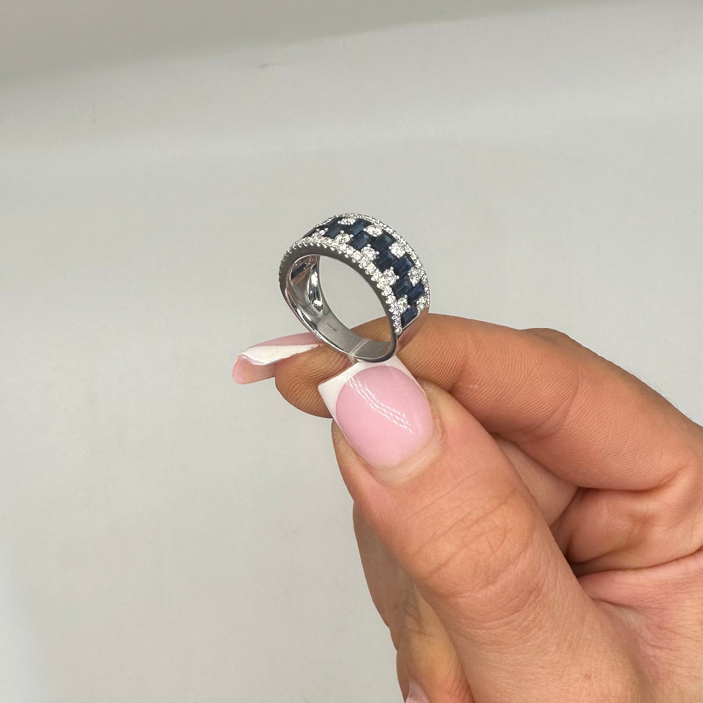 18KT White Gold Diamond Ring with Baguette-Cut Sapphires SDR991 ILTJ