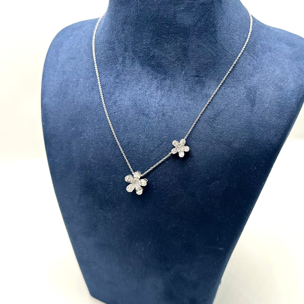14K White Gold 0.93 CT Diamond Floral Necklace – 18” Adjustable PJNP5970-001
