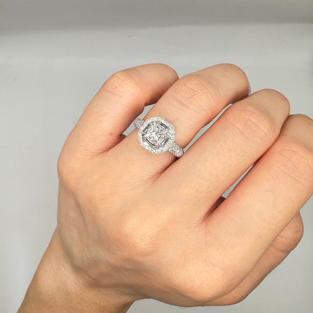 18K White Gold 1.68CT Diamond Ring with 0.73CT Princess-Cut Diamond PRER019 ITAJ