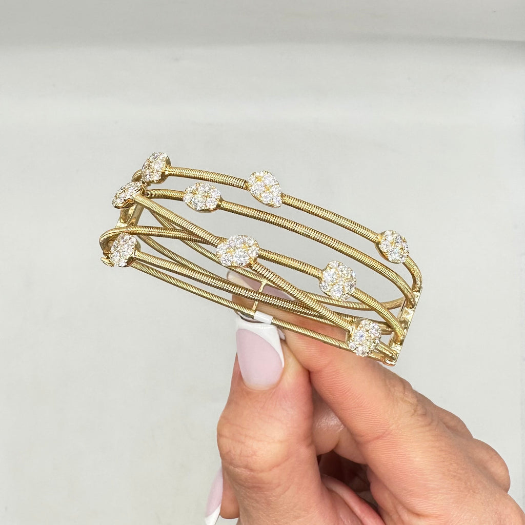Yellow Gold Coil & Diamond Cluster Wire Bangle DB098 NGZJ