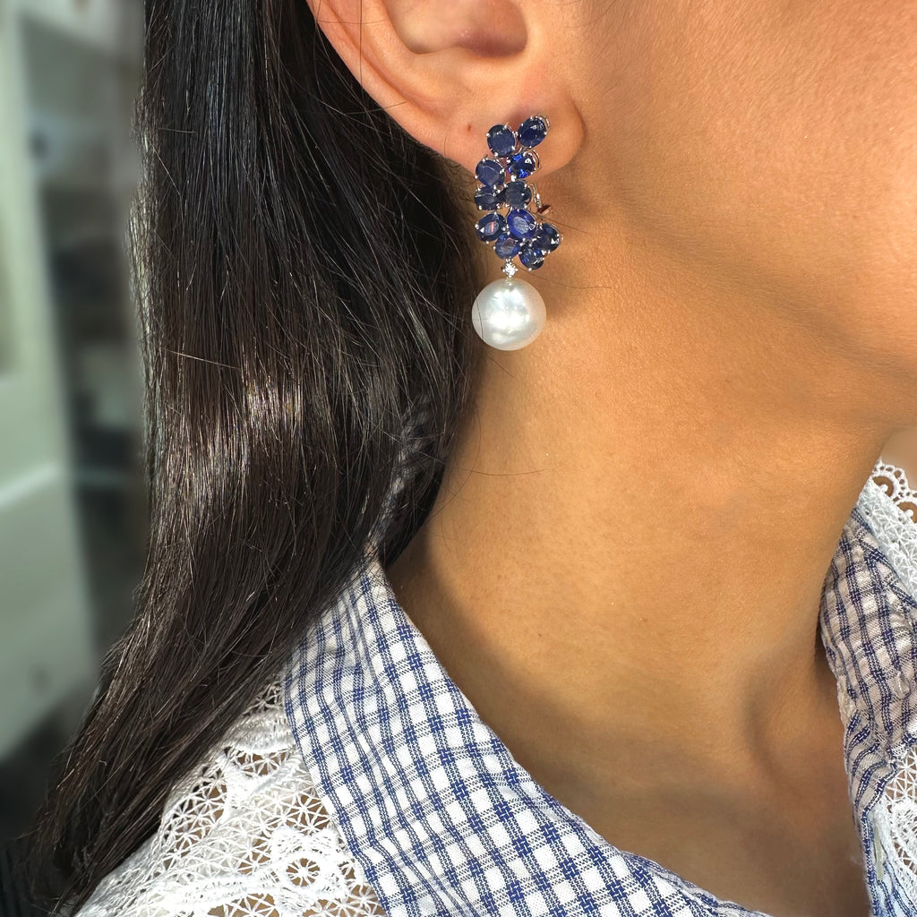 18K White Gold Sapphire & Diamond Earrings – 9.18 CT Sapphires  LE5028BS-3