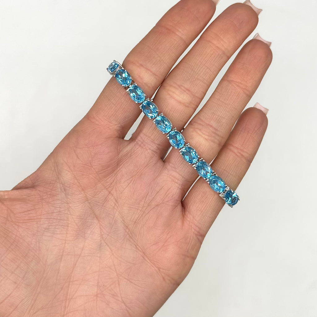14K White Gold 30.60CT Blue Topaz Bracelet CBR012 IGJJ