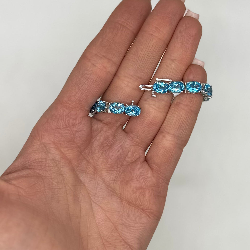 14K White Gold 30.60CT Blue Topaz Bracelet CBR012 IGJJ