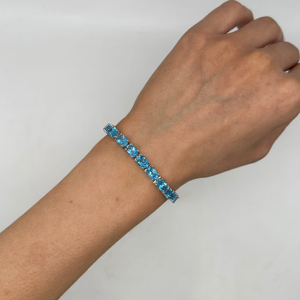 14K White Gold 30.60CT Blue Topaz Bracelet CBR012 IGJJ
