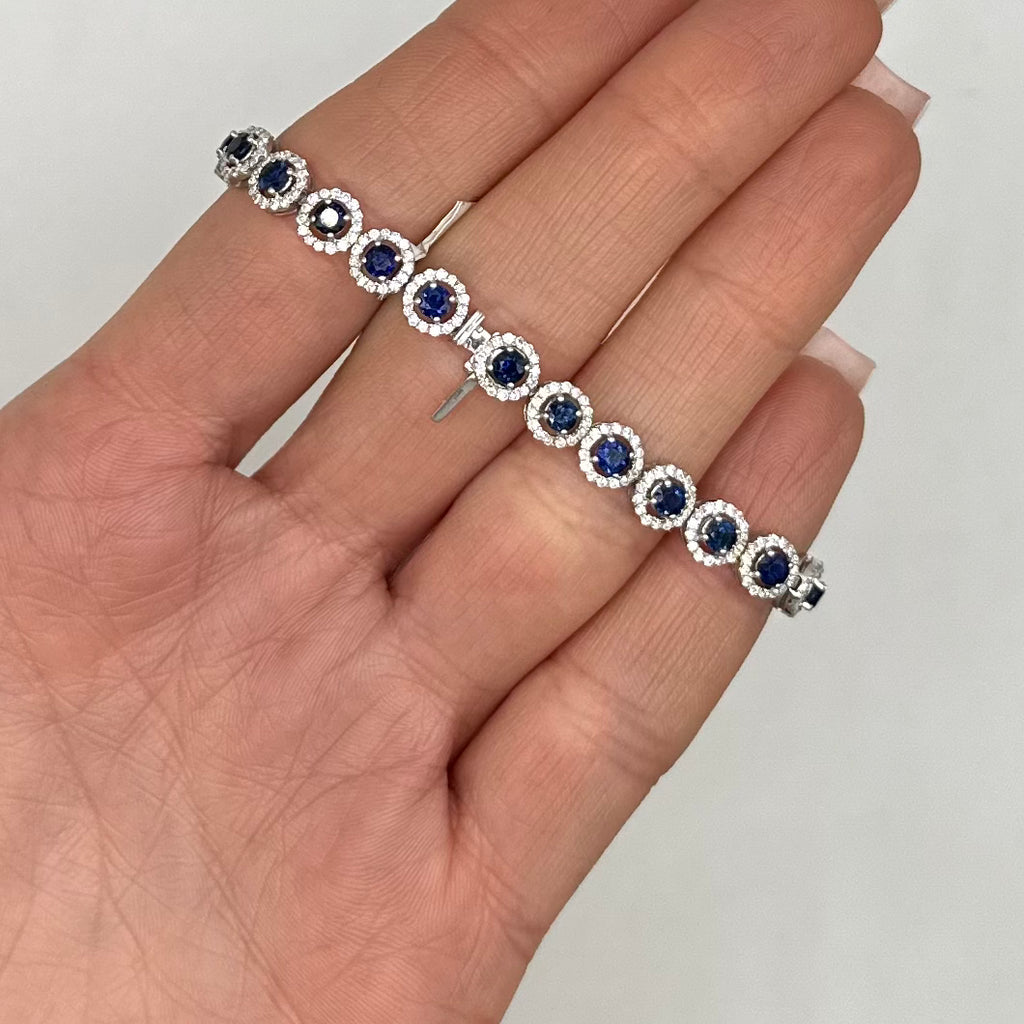 18K White Gold Bracelet – 4.00 Ct Diamonds & 3.50 Ct Sapphires SDB011 GTJJ