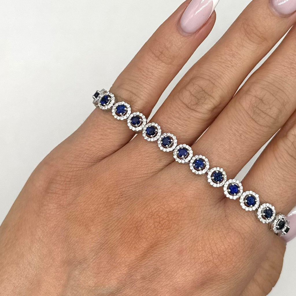 18K White Gold Bracelet – 4.00 Ct Diamonds & 3.50 Ct Sapphires SDB011 GTJJ