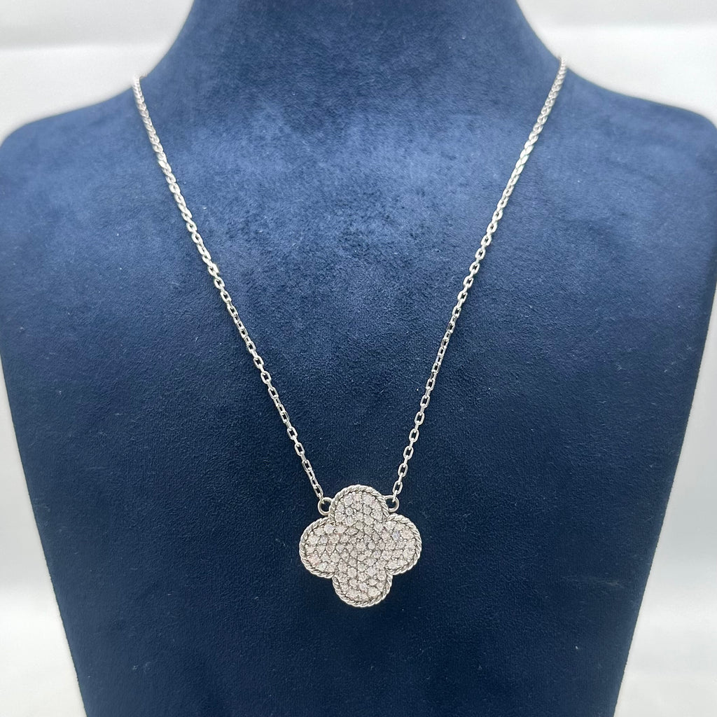 14K White Gold Diamond Clover Pendant Necklace – 1.55CT DP015 INJJ