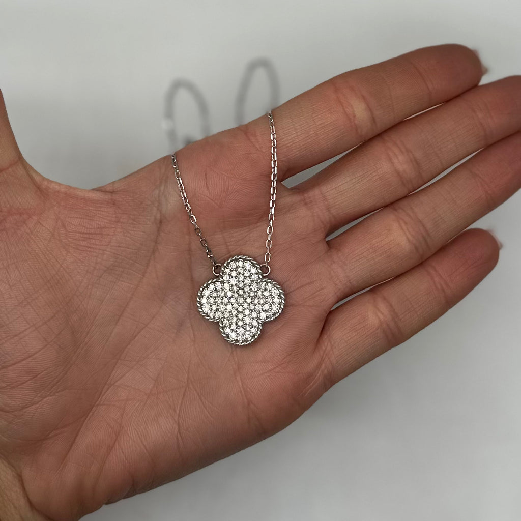 14K White Gold Diamond Clover Pendant Necklace – 1.55CT DP015 INJJ