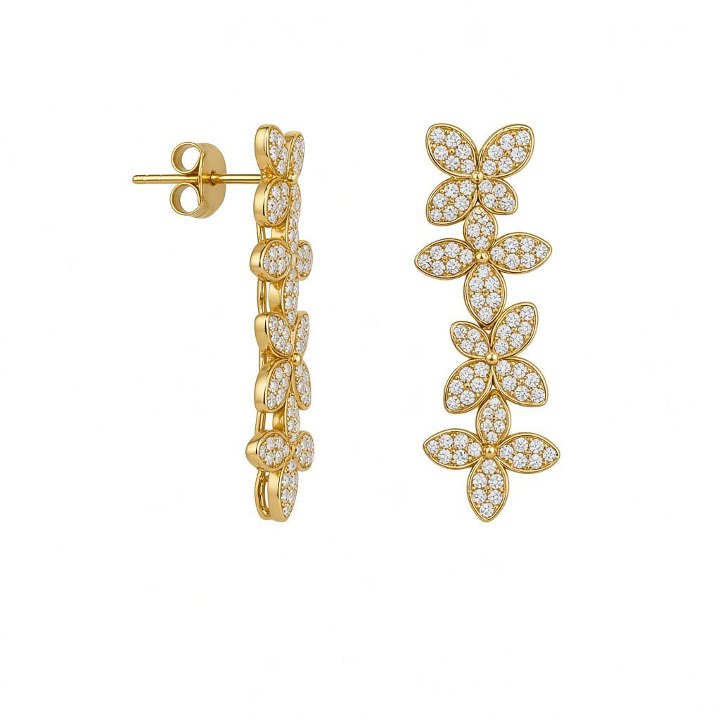 18K Yellow Gold Natural Diamond Floral Earrings – 1.88CT | DIER00129