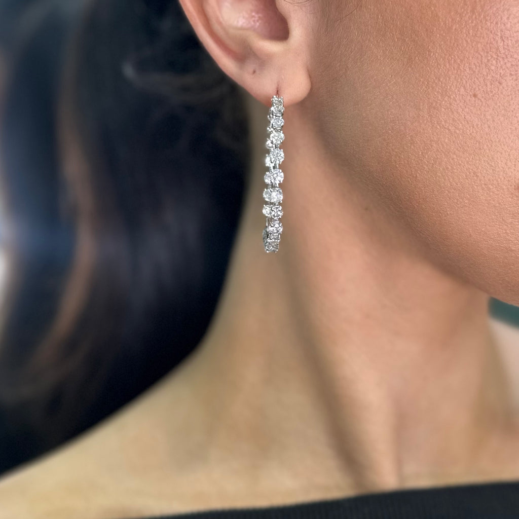 14K White Gold Inside-Out Diamond Hoop Earrings – 12.10 ct Total