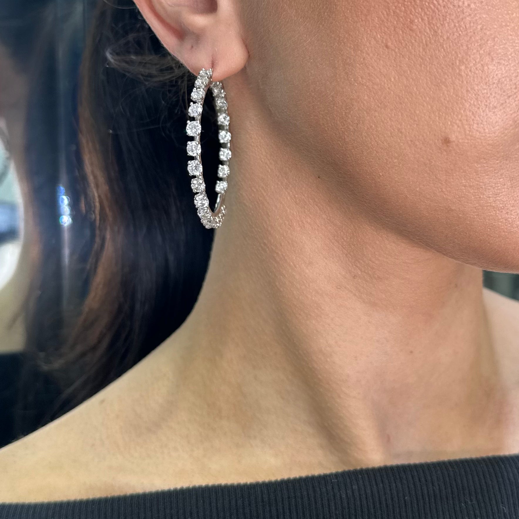 14K White Gold Inside-Out Diamond Hoop Earrings – 12.10 ct Total
