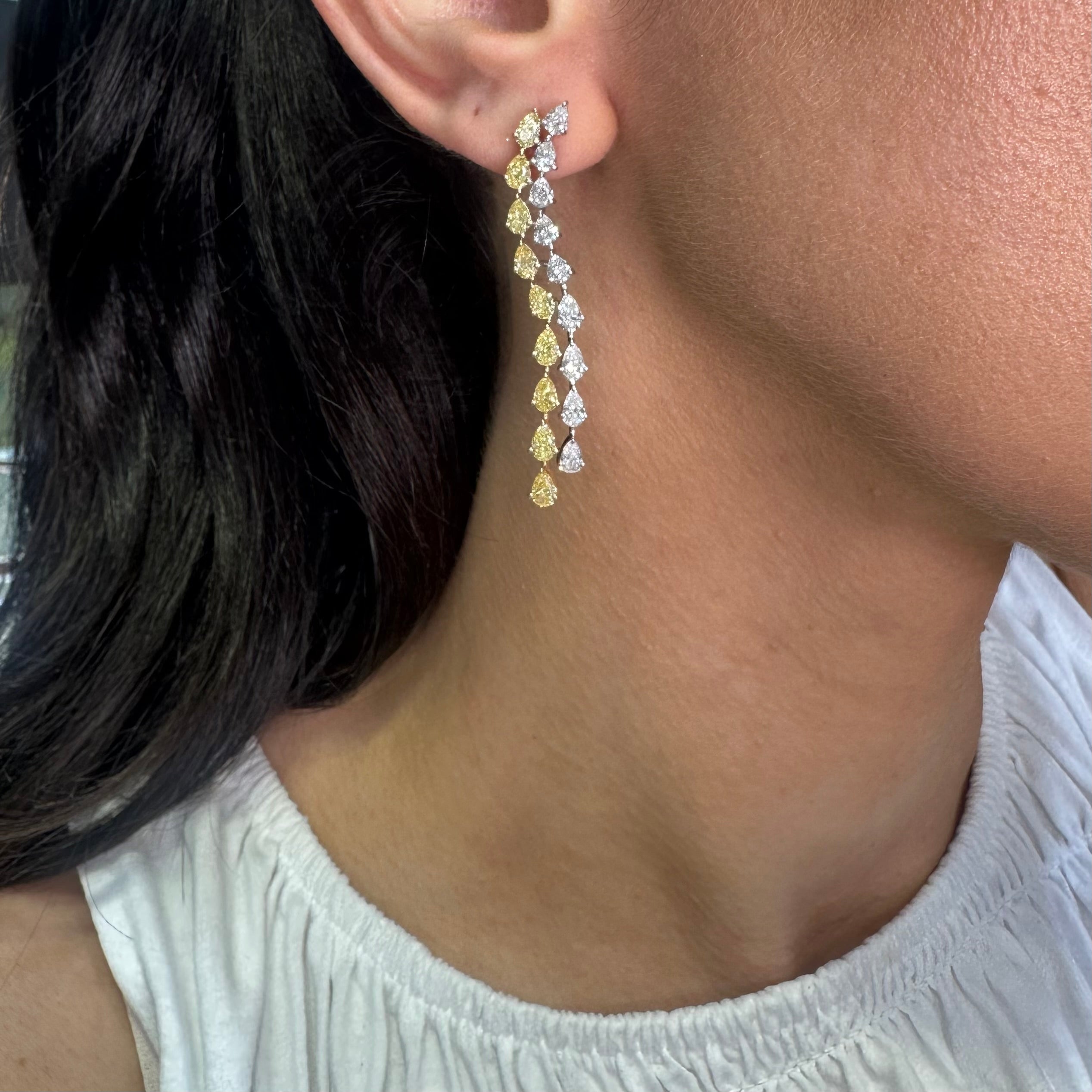 14K White Gold 6.45CT White & Yellow Lab Diamond Drop Earrings – 2 Inch ER00254 ILJJ