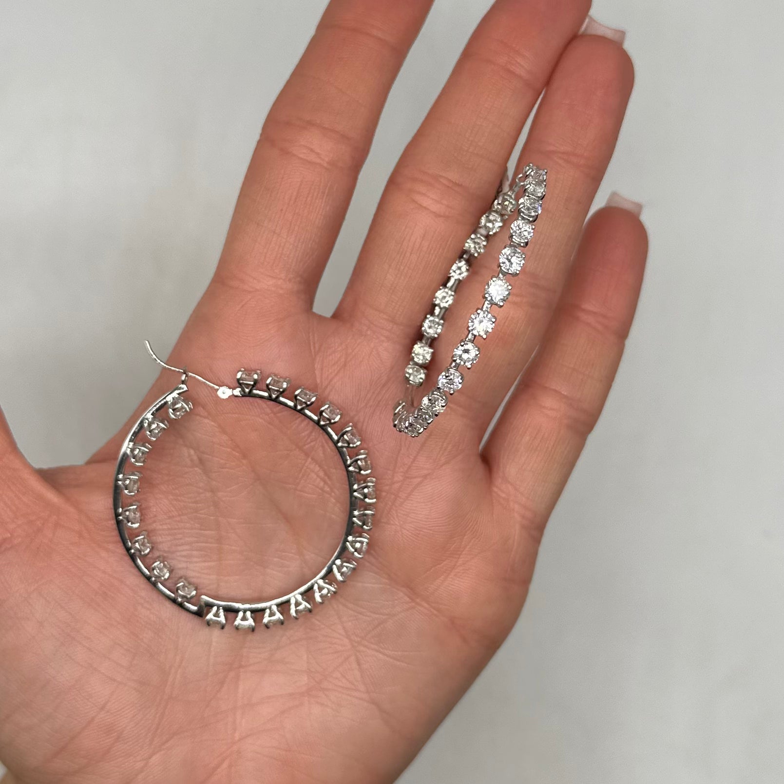14K White Gold Inside-Out Diamond Hoop Earrings – 12.10 ct Total